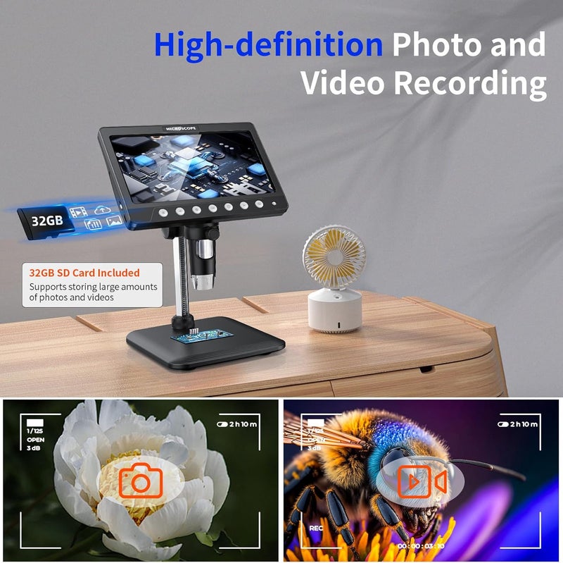 WINWEND Coin Microscope for Adults Kids - 7'' HD IPS Digital Microscope for Error Coins with Screen | 1200X Soldering Microscope with 8 LED Lights | 32GB SD Card USB for Windows/MacOS - Image 4